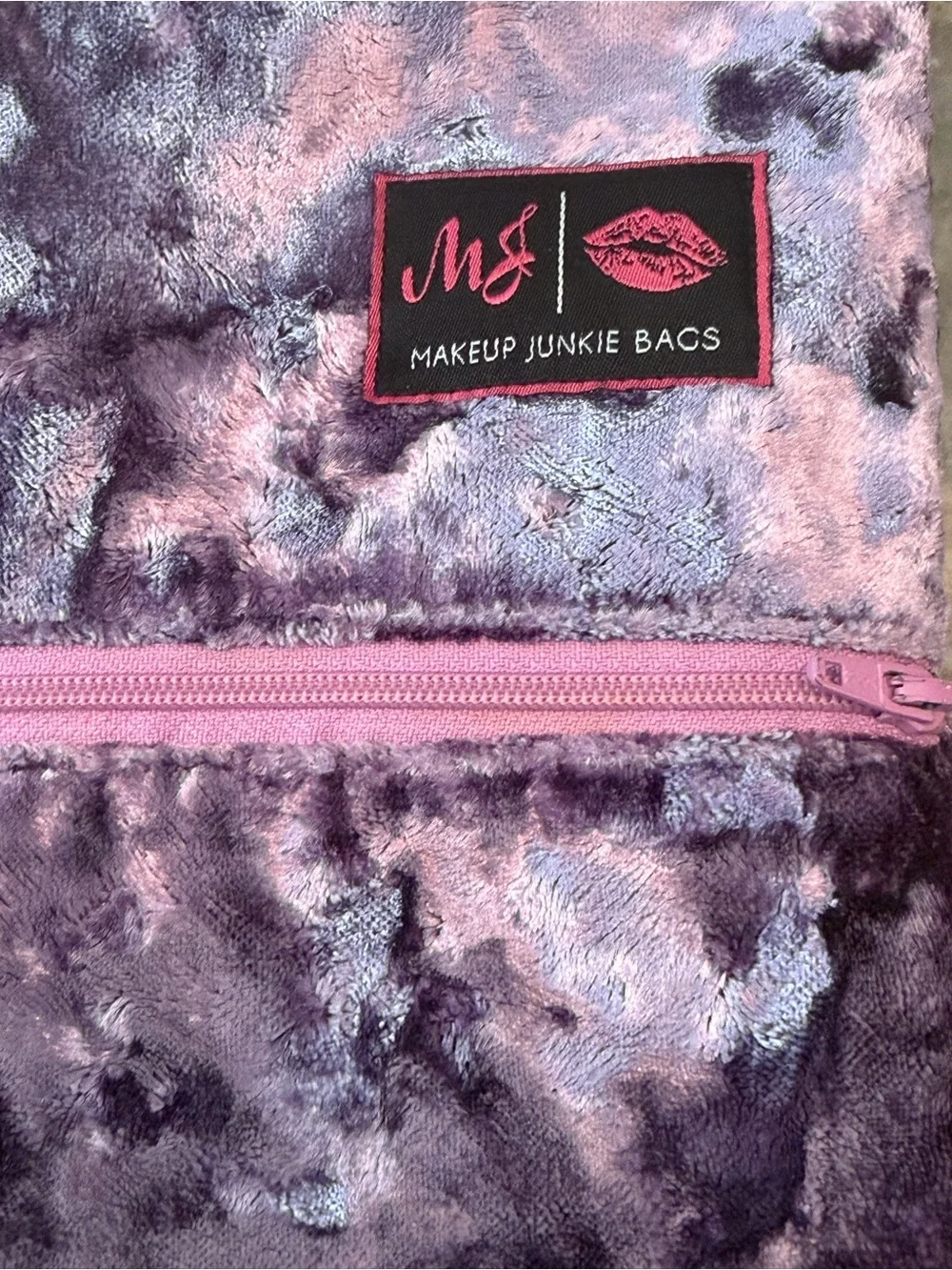 Makeup Junkie Bags Large Purple Crushed Velvet Cosmetic Pouch Zip Makeup Bag